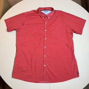 IZOD red salmon button up men's short sleeve shirt with anchor print. Size XXL